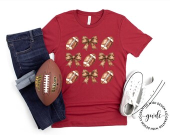 Football Coquette T-Shirt, Retro Football Shirt, Game Day T-Shirt, Fall Football Shirt, Coquette Bow Football Shirt, Red College Football