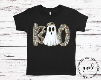 BOO Camo Shirt, Boys Halloween Shirt, Camo Halloween Shirt, Spooky Dude Ghost Halloween Boy, Retro Ball Cap Kid, Camo Ghost, Spooky Season