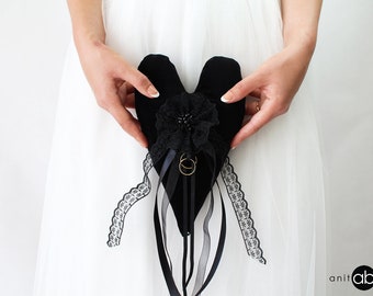 Black wedding ring bearer pillow, black ring cushion, Wedding ring holder cushion pillow 28cm x 18cm