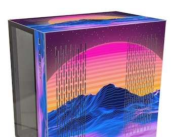 Outrun Retro Sunset Lian Li O11D PC Case Skin | Custom Computer Case Skin Decal | Custom Fit, Custom Design, Best Selling Skin Pattern