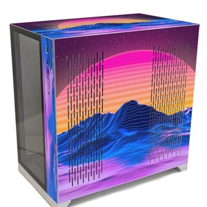 Outrun Retro Sunset Lian Li O11D PC Case Skin | Custom Computer Case Skin Decal | Custom Fit, Custom Design, Best Selling Skin Pattern