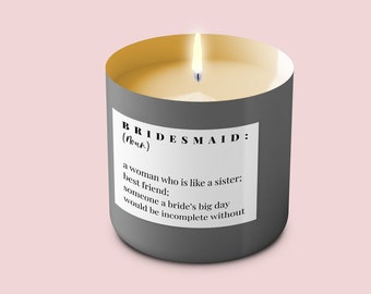 Bridesmaid Definition Large Candle Label | Bridal Party Candle Gift | Bridesmaid, Maid Of Honor, Bride Candle Label | CANDLE NOT INCLUDED