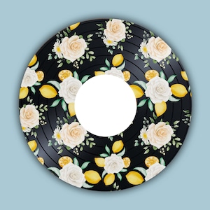 Disque imprimé floral citron | Oeuvre d&#39;art décorative pour disque vinyle personnalisée | Pochette de disque pour tourne-disque | Décoration murale disque décorative