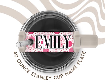 Pink Smiley Face Trendy Tumbler Cup Name Plate for Stanley Cup | Name Tag for Tumbler Topper with Custom Print | Stanley Cup Accessories