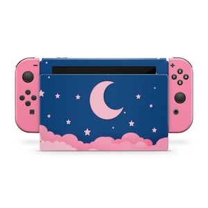Marineblauwe sterrenhemel maannacht roze wolken skin wrap voor Nintendo-apparaten Switch Standard, OLED, 2, Lite sticker wrap