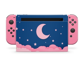 Navy Blue Starry Lunar Night Pink Clouds Skin Wrap for Nintendo Devices Switch Standard, OLED, 2, Lite  Decal Wrap