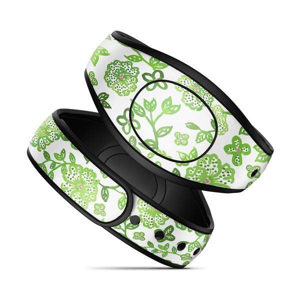 Magic Band Decal // Green Floral Design // MagicBand 2 Vinyl Skin Wrap // Available in Glitter // Adult & Child MagicBand Decal