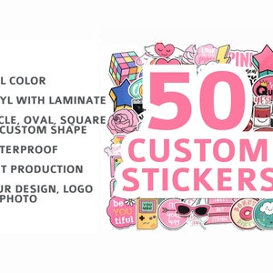 50 Custom Die Cut Vinyl Stickers Pack Any Size Custom Stickers Design Your Own Decals Create Your Own Sticker image 1