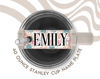 Patel Rainbow Smiley Face Tumbler Cup Name Plate for Stanley Cup | Name Tag for Tumbler Topper with Custom Print | Stanley Cup Accessories