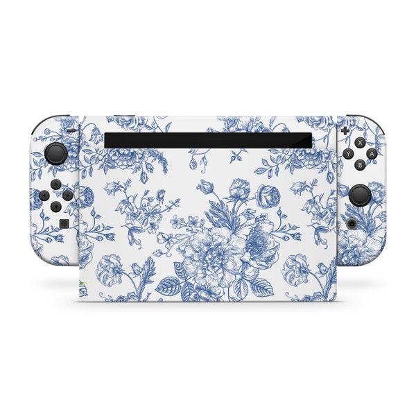 Nintendo Switch Skin Decal Vintage blauwe bloemen // Bestseller 3M Vinyl Decal // Hoge kwaliteit volledige dekking Switch Skin Wrap // OLED