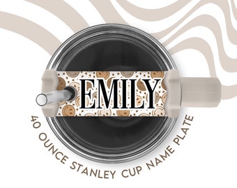 Neutral Tan Smiley Face Tumbler Cup Name Plate for Stanley Cup | Name Tag for Tumbler Topper with Custom Print | Stanley Cup Accessories