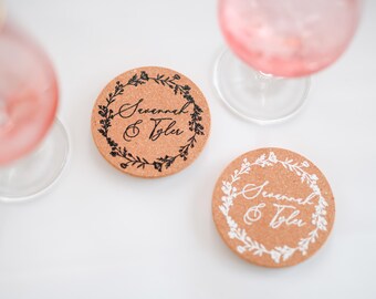 Botanical Personalized Cork Coaster Set for Wedding Favors | Ships Quickly | Drink Coasters, Shower Hostess Gift, Housewarming Gift