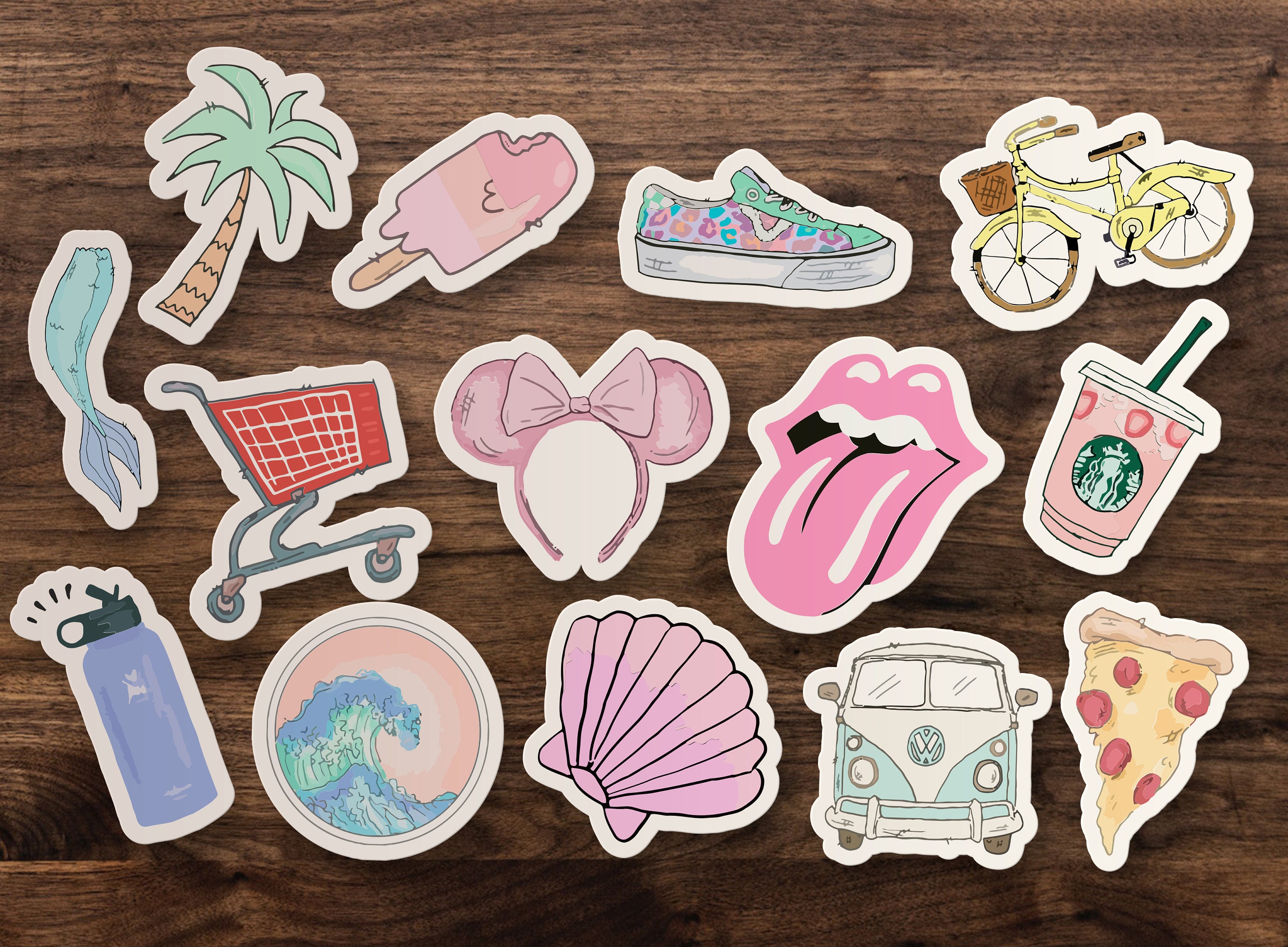 Favorite Things Sticker Pack // Cute Teen Fun Coastal Beach VSCO Stickers  Girls // Waterbottle, Laptop, Cooler, Car Vinyl Decal 3 Each 