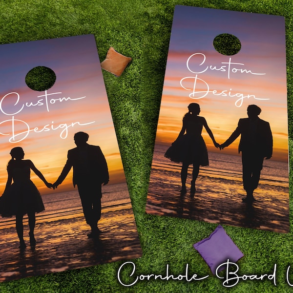 Zaprojektuj własne niestandardowe deski do gry w cornhole, zestaw 2 naklejek | Wysokiej jakości okleiny do gry w cornhole | Matowe lub brokatowe! | Letnia impreza, gry tailgate