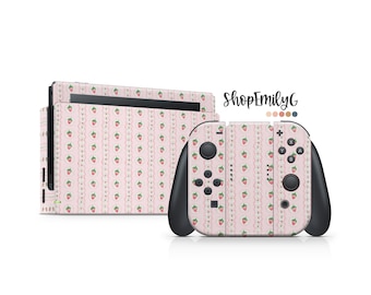 Strawberry Stripes Grandmillennial Skin Wrap für Nintendo-Geräte Switch Standard, OLED, 2, Lite Decal Wrap | Konsole
