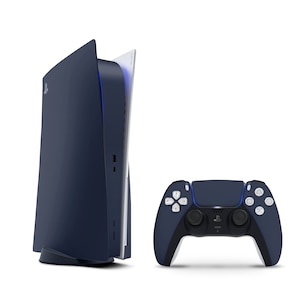 May include: A dark blue PlayStation 5 console with a white disc drive cover and a matching dark blue DualSense controller.