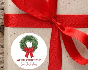 Traditional Christmas Wreath Christmas Gift Stickers Sheet | Personalized To From Gift Label Tags
