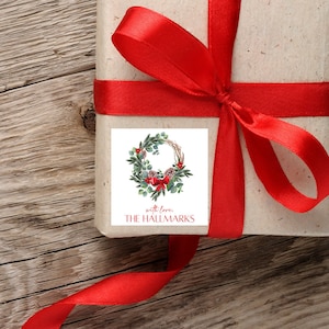 Painted Wreath Christmas Gift Labels | Christmas Gift Tags | To From Christmas Stickers | Xmas Present Label | Personalized Gift Label Sheet