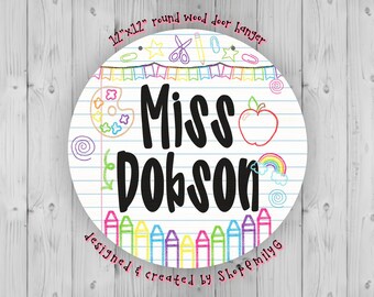 Rainbow Doodles Wooden Teacher Hanging Sign for School Classroom Door