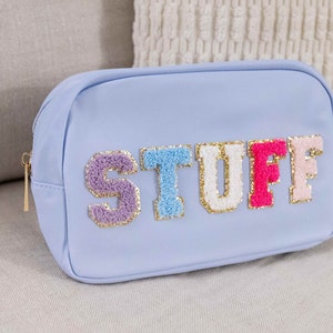 Large Makeup Bag with Varsity Letter Chenille Patch | Glitter Letter Patches | Custom Personalized Patches for Teen Girl Makeup Bag Patch