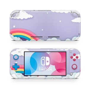 Adhesivo decorativo para Nintendo Switch Lite con diseño de cielo y nubes color lavanda arcoíris