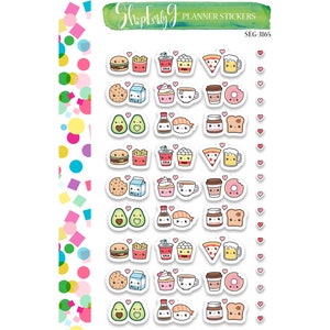 Food Couples Planner Stickers //  Avocado, Coffee, Donuts, Peanut Butter & Jelly, Sushi and Soy Sauce Love Stickers // 46 Stickers