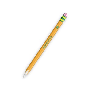 May include: A yellow pencil with a green and yellow striped eraser and the text "SHOPPEMILY" printed on the side.