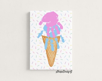 Ice Cream Toddler & Kids Handprint Artwork Craft Set with Canvas, Paint, and Paintbrush Kit