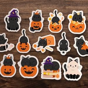 13 Halloween Kitty Stickers // Cute Kitten Sticker Set // Fall Cat Sticker Pack // Great for Notebooks, Planners, Waterbottle, Car, Window