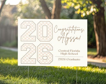 Checkered Trendy Senior Graduation Yard Sign | Class of 2026 Party Decor