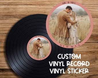 Add Your Photo | Personalized Custom Vinyl Sticker Decal for Record Wedding Guestbook Musical Decor
