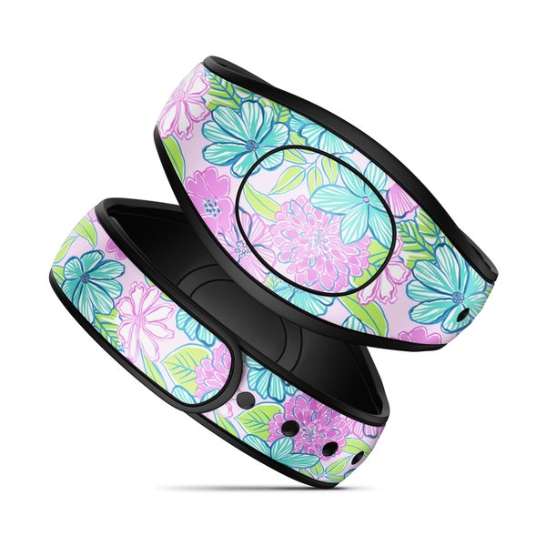 Magic Band Decal for Disney Magic Bands | Preppy Violet Flowers MagicBand 2 Skin | Fits Both Adult and Child Bands | Glitter or Glow Vinyl