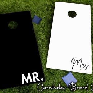 Mr. & Mrs. Cornhole Boards Wedding Engagement Set of 2 Decals | High Quality Vinyl Wraps Cornhole | Matte or Glitter! Summer, Tailgate Games