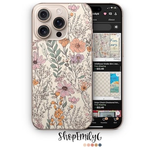 Op de afbeelding: Een witte iPhone-hoes met een bloemenpatroon. De hoes heeft een delicaat ontwerp met roze, oranje en gele bloemen met groene stelen en bladeren. De hoes is compatibel met de iPhone 14 Pro.