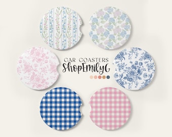 Spring Chinoiserie Vintage Floral Toile Car Coasters Accessories Set