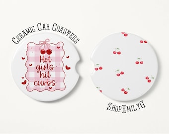 Cherries Hit Curbs Driver Gift Trendy Car Coasters Accessories Set