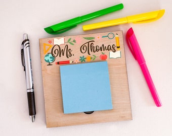 Spring School | Teacher Sticky Note Holder | Custom Personalized Note Pad Holder | Teacher Appreciation Gift | Teacher Eraser Gift Set