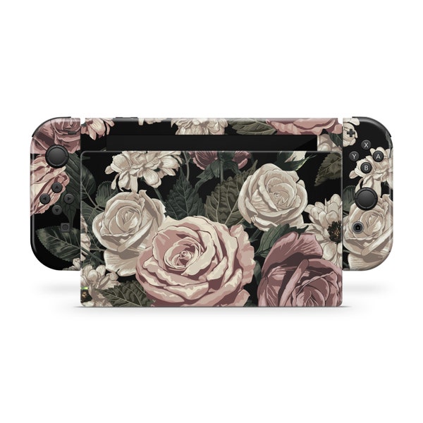 Piel de Nintendo Switch // Diseño de rosas florales vintage // Envoltura de cobertura completa de vinilo 3M de alta calidad para Nintendo Switch Skin, Calcomanía, Envoltura