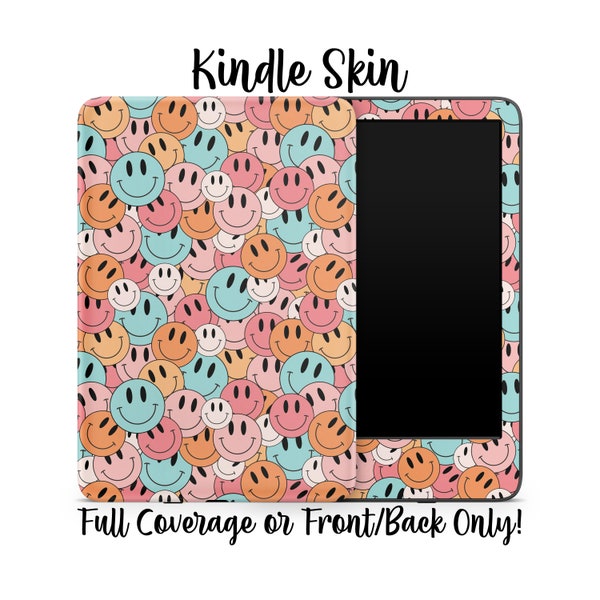 Smiley Face Retro Collage Kindle Skin / Book Stacks Decalcomania avvolgente per Kindle Paperwhite, adesivo per lettore Kindle / regalo per gli amanti dei libri