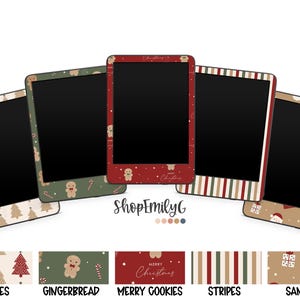 May include: Five digital tablet cases with Christmas-themed designs. The cases feature patterns of trees, gingerbread men, stripes, and Santa Claus. The central case is red with the text "Merry Christmas". The shop name "ShopEmilyG" is also visible.