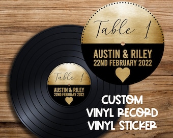Faux Metallic Gold Personalized Custom Vinyl Sticker Decal for Record Wedding Guestbook Musical Decor