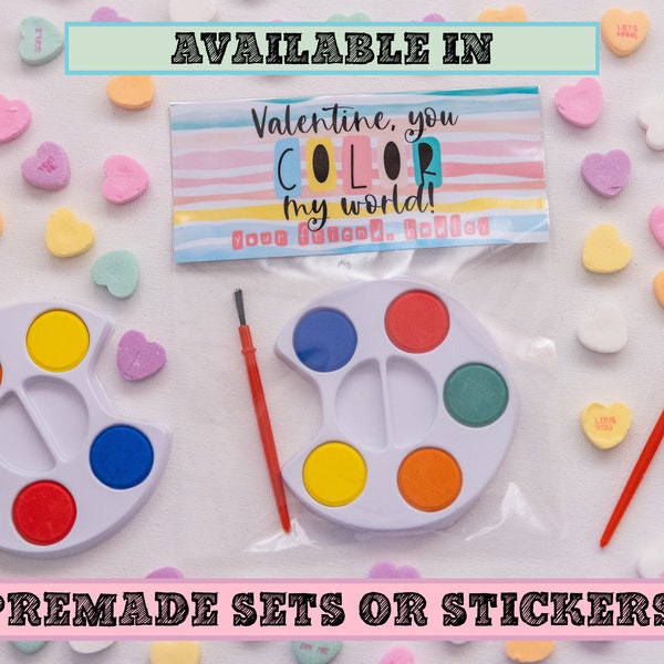 Watercolor Paint Pallet Valentine | Kid Valentines for Classroom at School | Set of 10 Valentines | Paint Set | DIY Kit, Fully Assembled