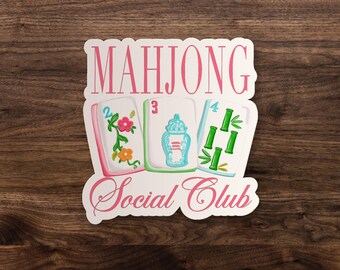 Mahjong Social Club Trendy Waterproof Matte Sticker for Laptop, Car, Kindle, Water Bottle, Notebook
