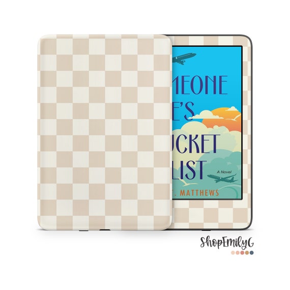 Beige Checkered Kindle Skin Wrap For Amazon Fire, Paperwhite, Oasis, Scribe, Kobo, Colorsoft