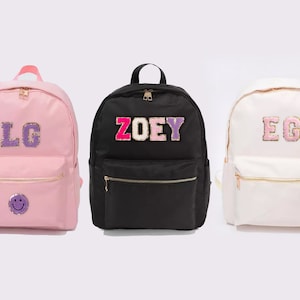 Backpack with Varsity Letter Glitter Chenille Patch | Personalized for Teen Girl School Teacher Work Mom Travel Bag