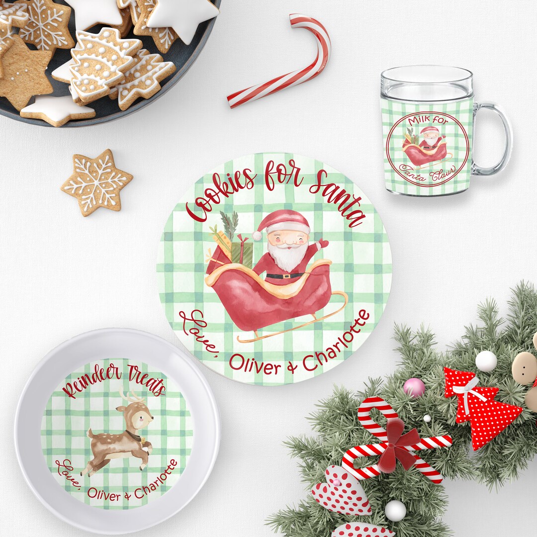 Plaid Santa Claus Cookie Plate Milk for Santa Reindeer Etsy