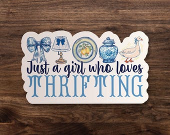 Just a Girl Who Loves Thrifting Waterproof Matte Sticker for Laptop, Car, Kindle, Notebook