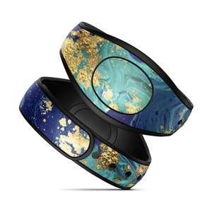 Magic Band Decal // Blue and Gold Marble Design // MagicBand 2 Vinyl Skin Wrap // Available in Glitter // Adult & Child MagicBand Decal