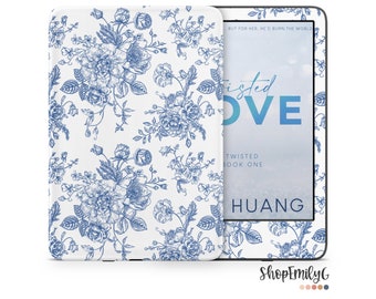 Blue Vintage Floral Decals Sticker Skin | Vinyl Wrap For Kindle Basic, Paperwhite, Oasis, eReader | Book Lover Gift | As seen on Booktok