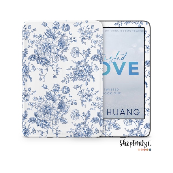 Blue Vintage Floral Decals Sticker Skin | Vinyl Wrap For Kindle Basic, Paperwhite, Oasis, eReader | Book Lover Gift | As seen on Booktok